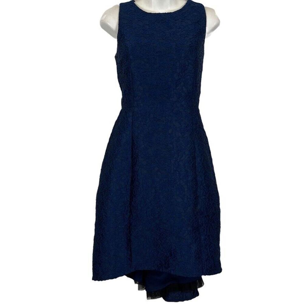Halston Heritage Womens Blue Steampunk High Low Whimsigoth Cocktail Dress sz 4